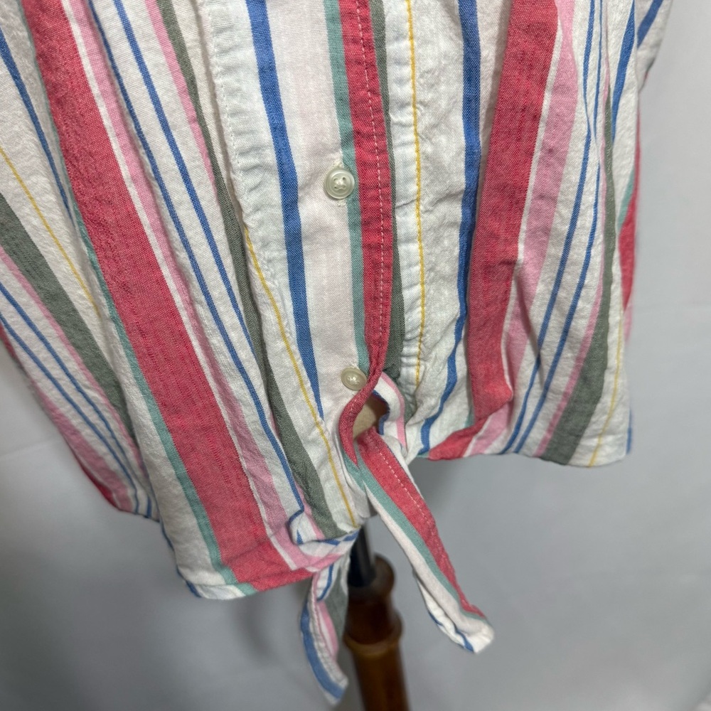 Old Navy Striped Button-Down Shirt in Red, Blue, Green, Cream - Picture 9 of 13